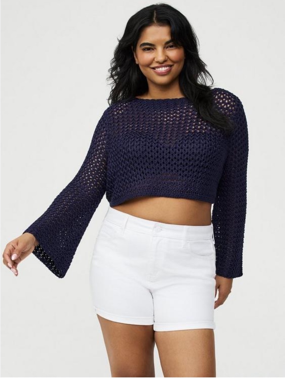 torrid black Open-Knit Cropped Sweater